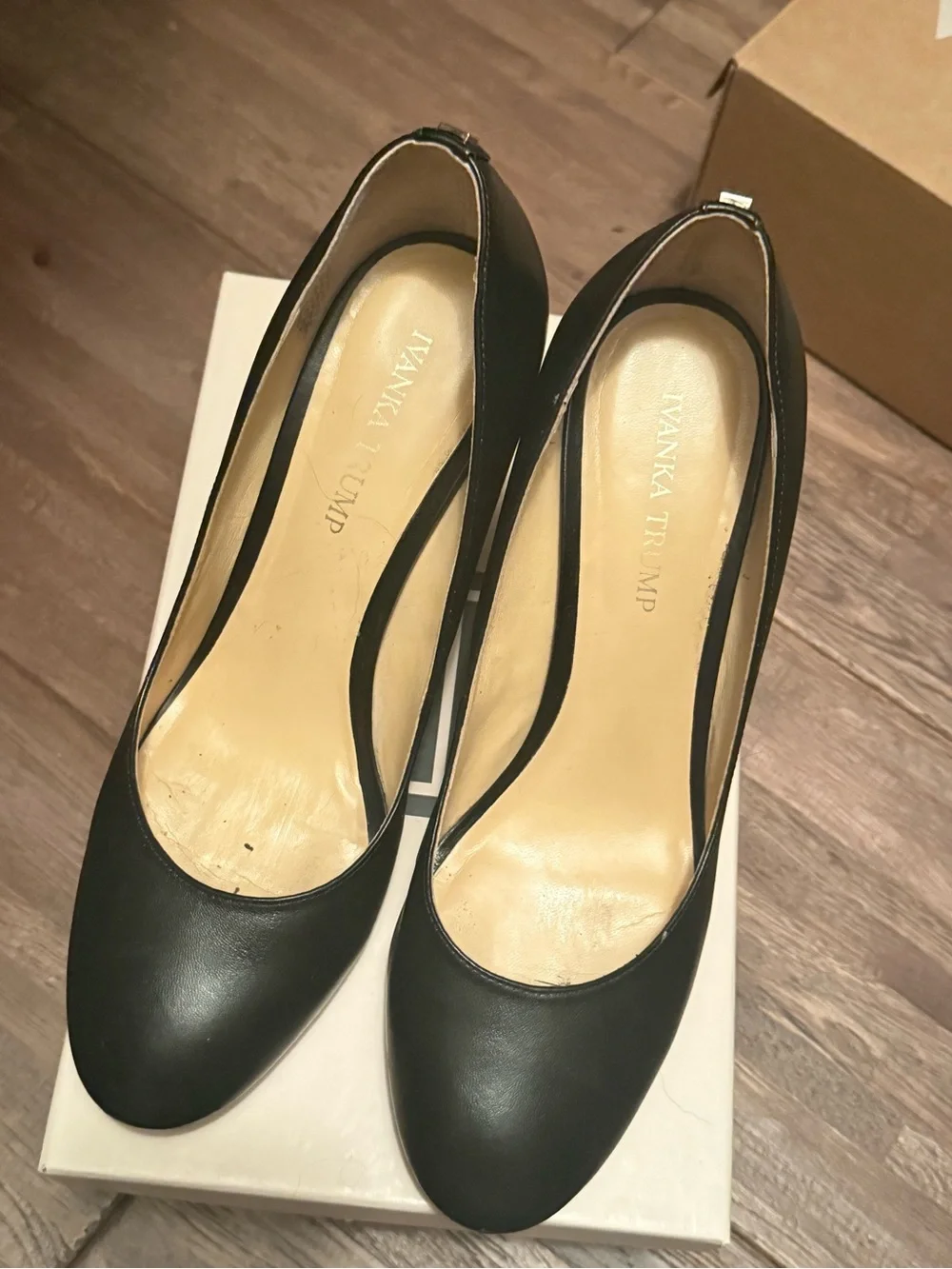 Ivanka Trump Black Pumps with Cream Honeycomb Block Heels